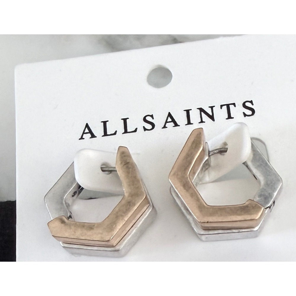 Allsaints Rue Hex‎ Earrings, Gold and Silver tone
